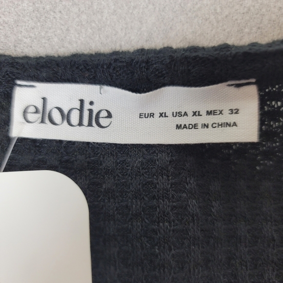 **NWT** ELODIE‎ Waffle Knit Front Tie Long Sleeves V-neck Crop Top/Blouse Goth - Picture 8 of 9